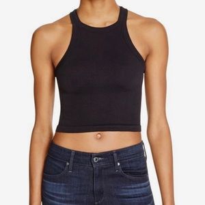 Aqua Black Ribbed Crop Tank